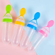 Silicone Baby Squeeze Feeder Bottle with Spoon